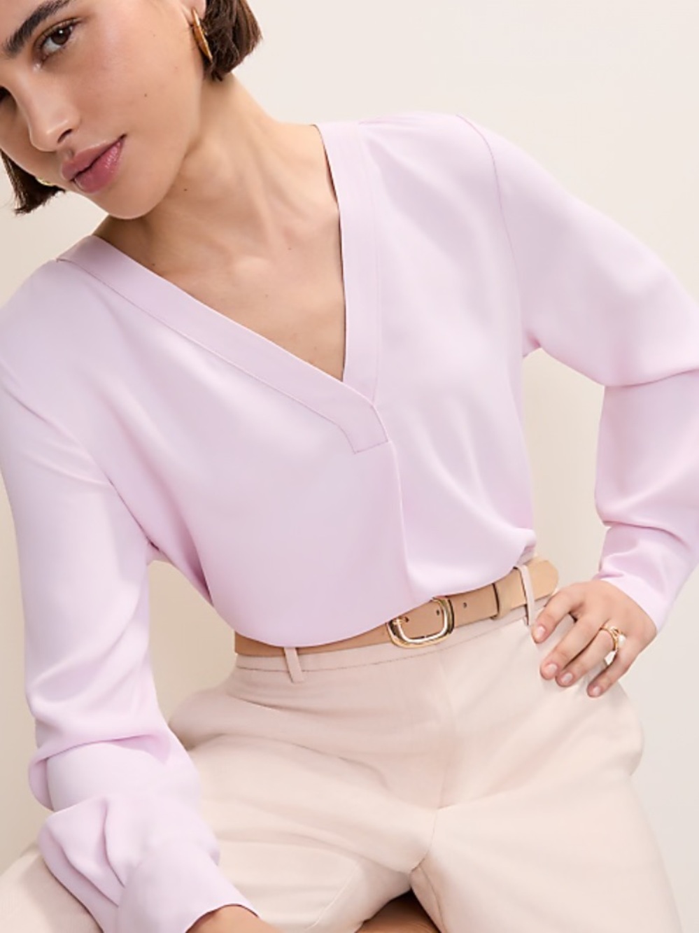 Ann Taylor Mixed Media Pleat Front Top